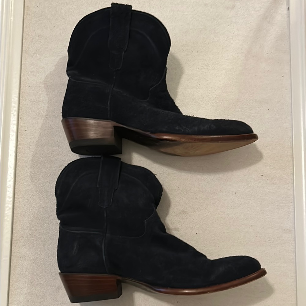 Navy Blue Suede Boots